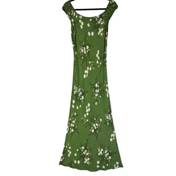 NEW, Reformation Demy Floral-Print Georgette Midi Dress in Green Sz M #MD1426 - Picture 4 of 10